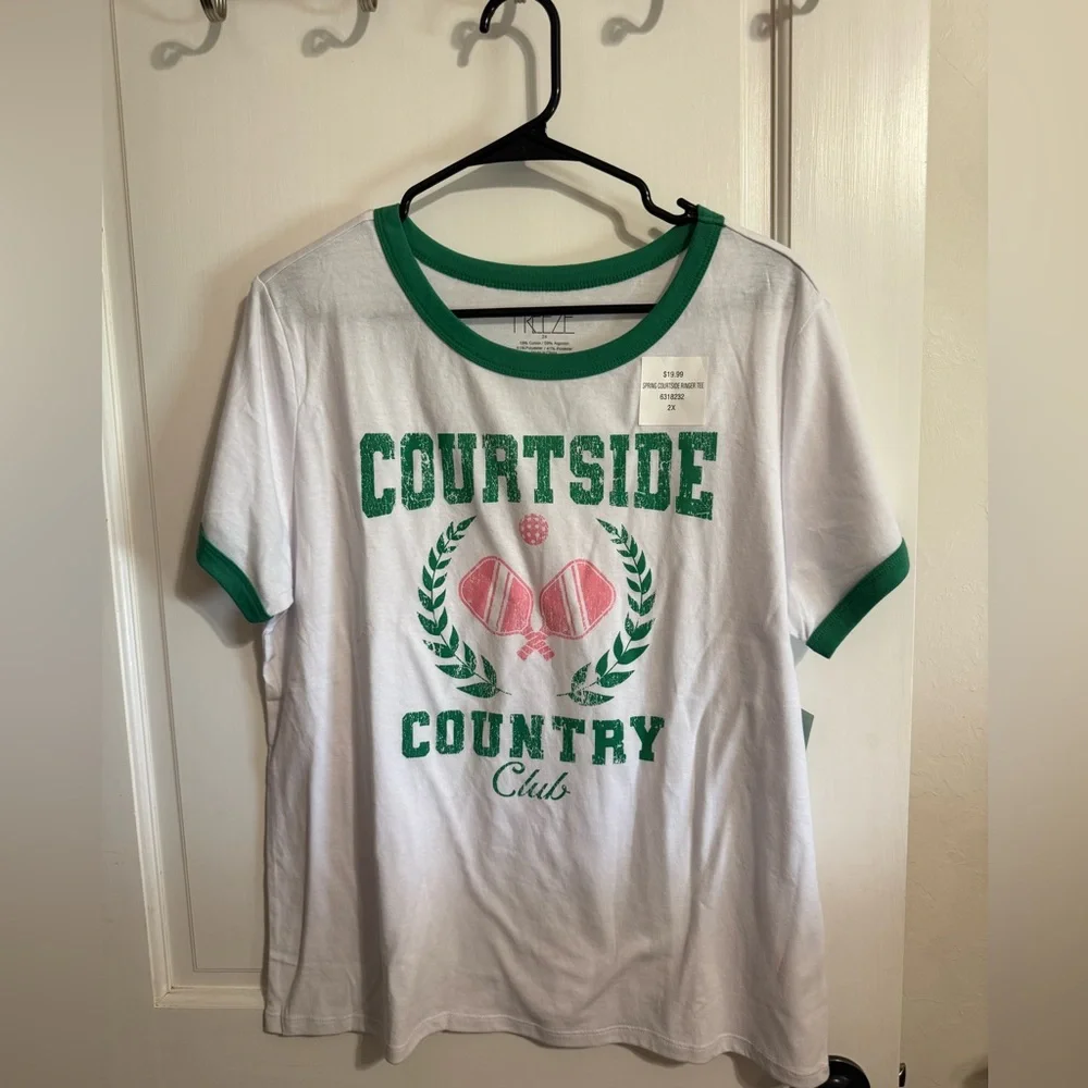 Freeze Preppy Pickleball Courtside Champion Ringer Tee in Pink and Green - Picture 3 of 6